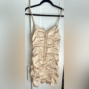 Le Lis Satin Ruched Dress in Cream